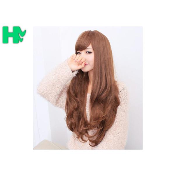 Free Wig CatalogsBrown Color Long Synthetic Wigs For Party , Synthetic Hair Wigs