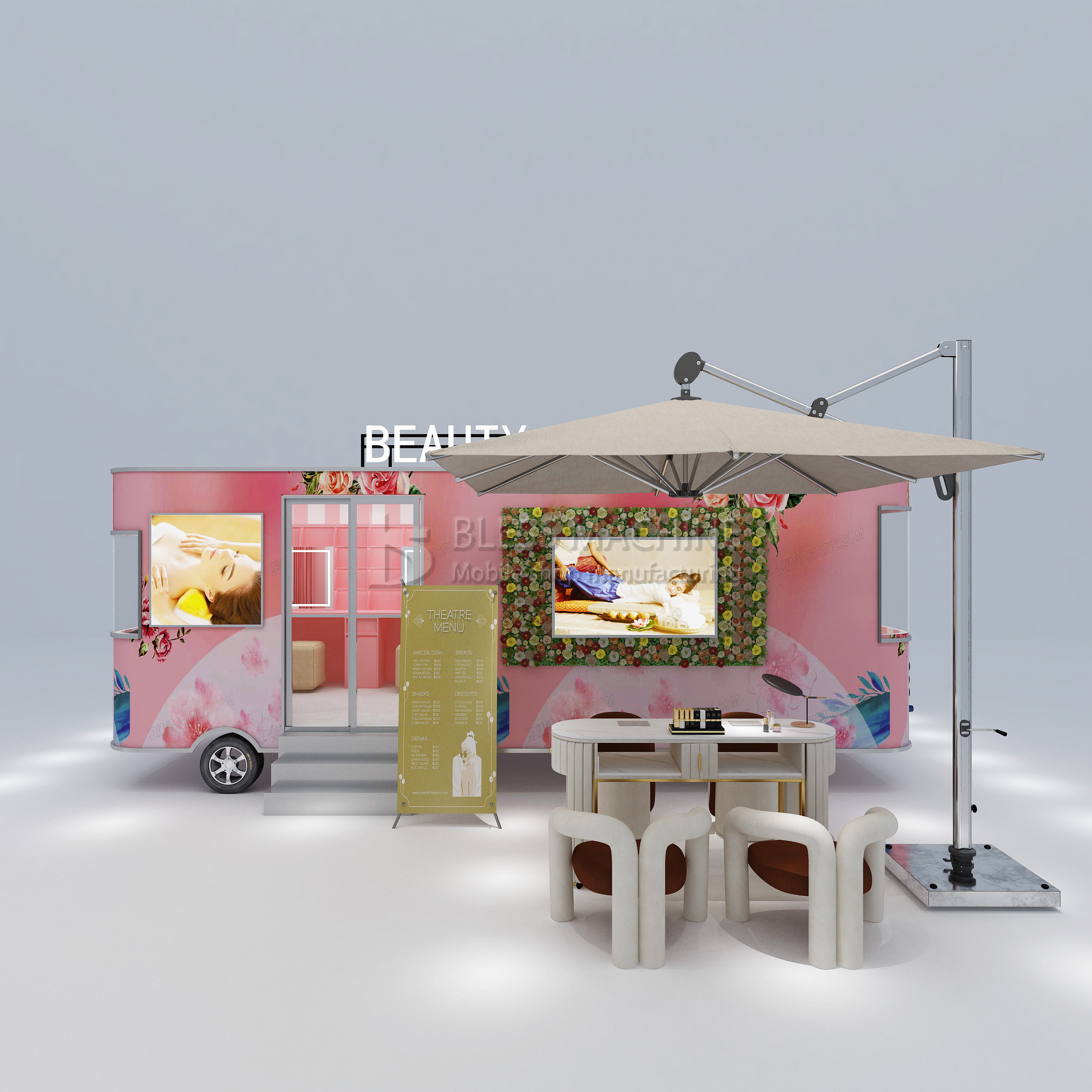 Stainless Steel Fast Food Snack Beverage Beer Drink Ice Cream Coffee Milk Tea Trailer Bar Cart
