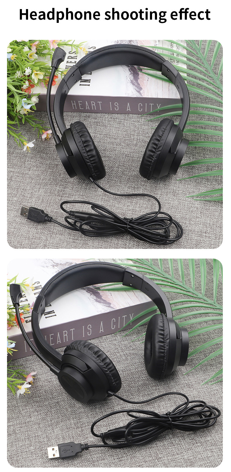 JTY-1036 Wired Call Center Headset with Adjustable Microphone, USB Type‑C 3.5mm Multi‑Interface Over‑Ear Headphone, Volume & Mute Control for Office