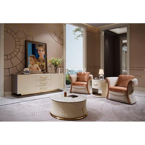 Black And White Leather Marble Top Round Coffee Table W002H2