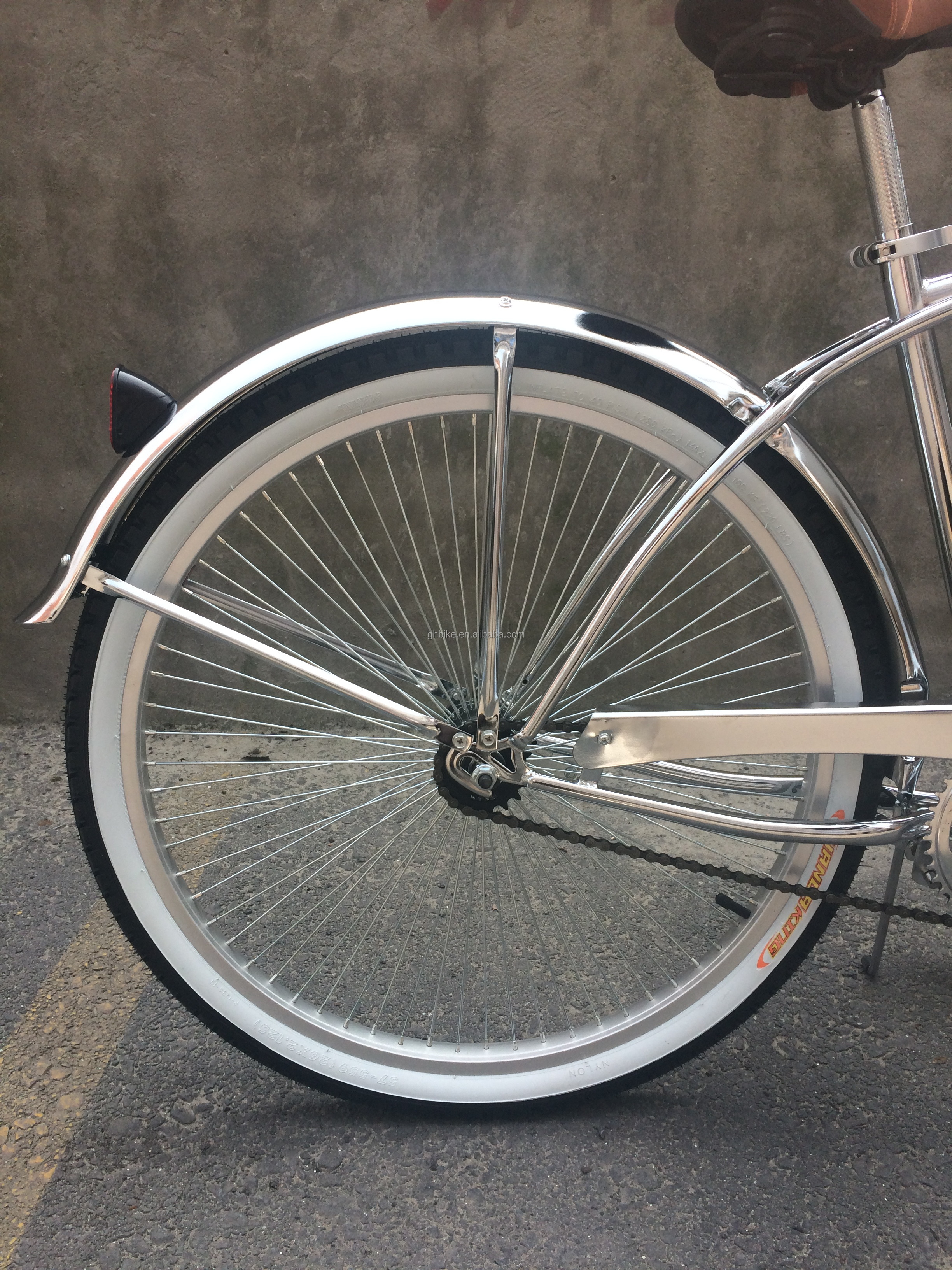 17kg 26inch 68Spokes Rim Sliver color CP frame Chrome paint single speed OEM/ODM men front spring fork beach cruiser bicycle