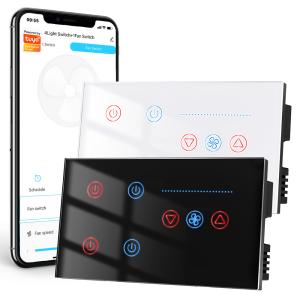 China Tuya WiFi Smart Light 4 gang Switch Ceiling Fan Speed Control​​ Timer Voice Power Monitor Support Alexa Google Home Tmall Genie 100-240V wholesale