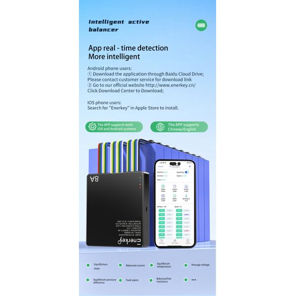 Enerkey BT Mobile App Smart Active Equalizer 8a Lifepo4 Active Cell Balancer For RV Energy Storage