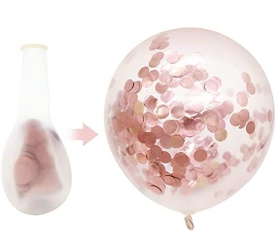Pink & Silver Balloons + White Balloons + Confetti Balloons w/Ribbon | Rosegold Balloons for Parties
