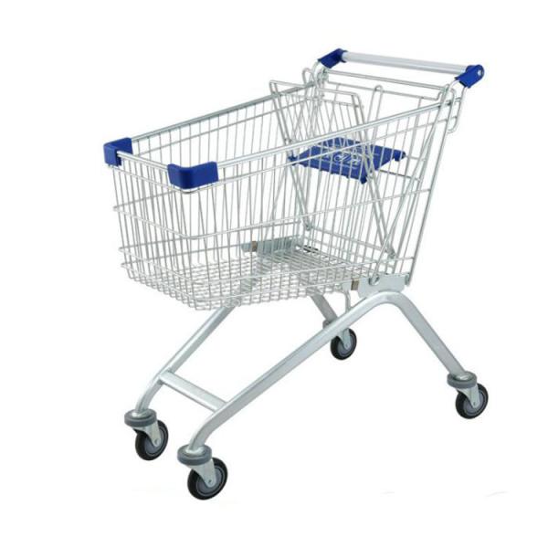 Quality Four Wheels Metal Trolley Supermarket Shopping Cart With Baby Seat for sale