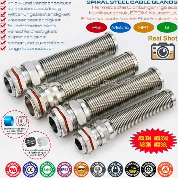 Quality IP68 Liquid Tight Metal (Brass) Strain Relief Cable Glands with Spiral Flex Protector for sale