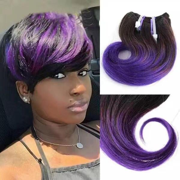 2017 New Style Short Curl Ombre Purple Brazilian Remy Hair Weft Hair Extension