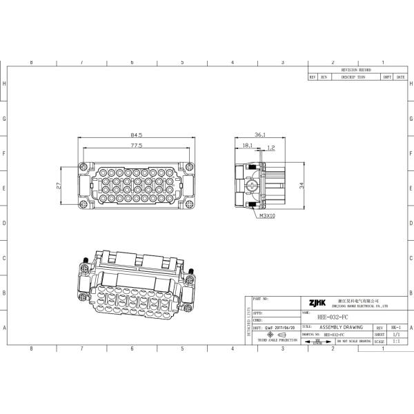 32 Pin Wire Connector Female Part Rectangular Connector Crimp Type HDC Replace SIBAS
