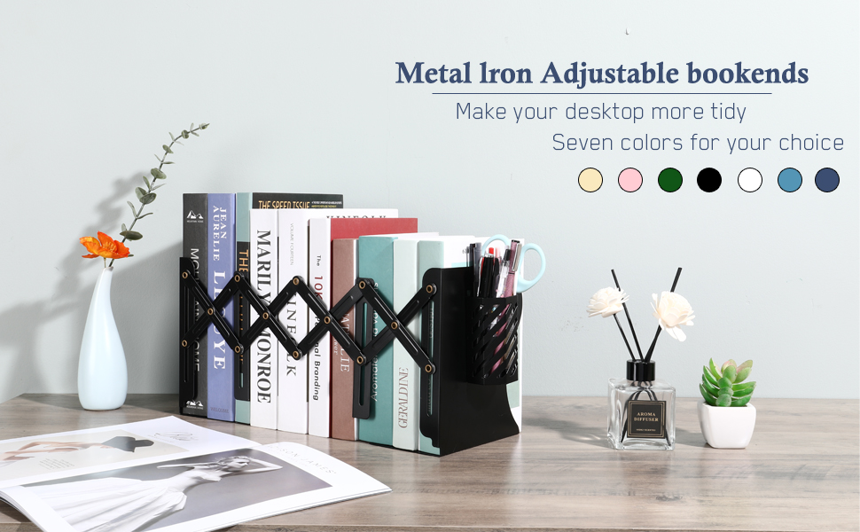 Adjustable 20 inches Desk Magazine File Organizer Holder Metal Bookends for Office Books Papers