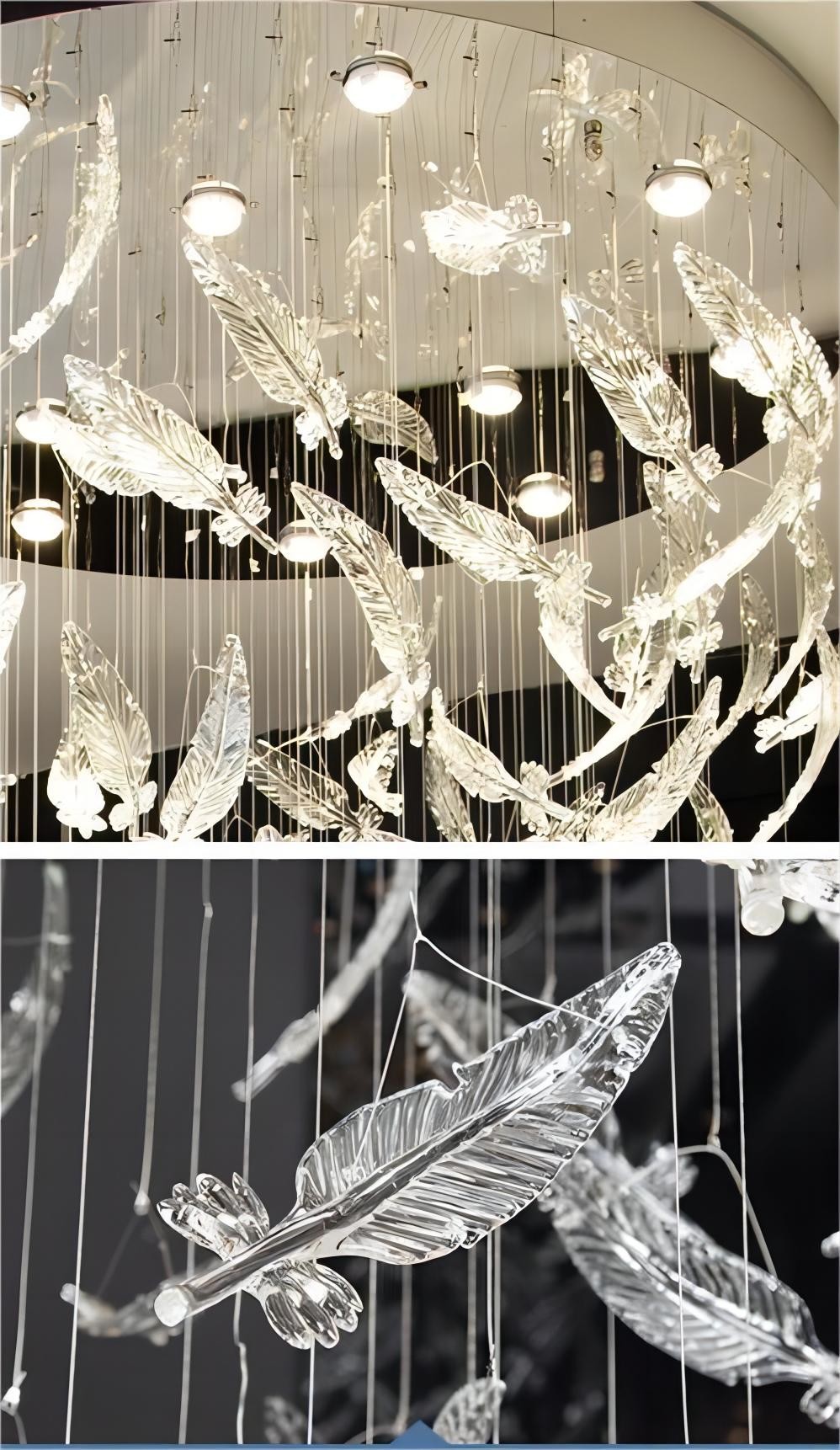 Hanging Art Glass Feather Chandelier Cafe Restaurant Custom Chandelier