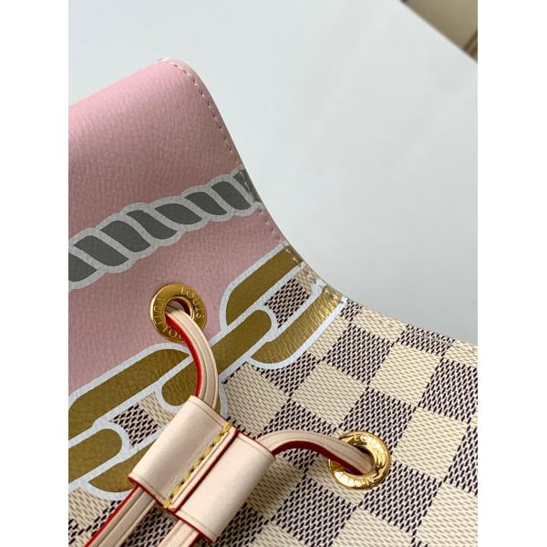 White Pink Damier Azur Canvas LV Branded Messenger Bag NéONoé MM Bucket Bag