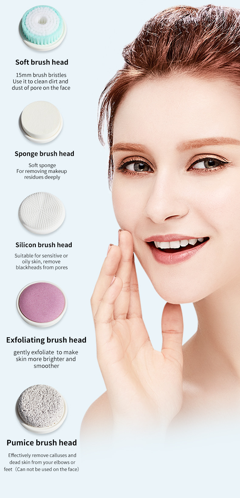 Mini 3Volt 5 Heads Electric Facial Cleanser Massager Machine