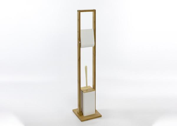 Quality 112cm Height MDF Bamboo Bathroom Toilet Brush Set Tissue Paper Holder for sale