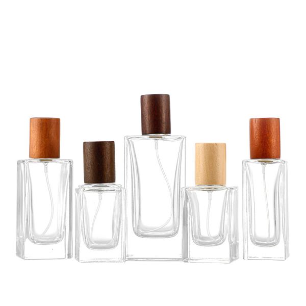 Square Glass Perfume Bottles – B2B Low MOQ with Wooden Cap | Bulk Perfume Containers (30/50/100ml)