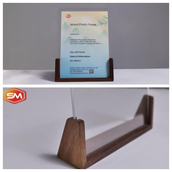 Quality High Definition Acrylic Photo Frame with Walnut Wood Base for sale