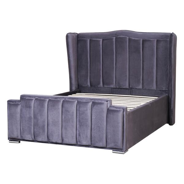 Practical Breathable Grey Velvet Ottoman Bed , Multiscene Double Ottoman Grey Bed
