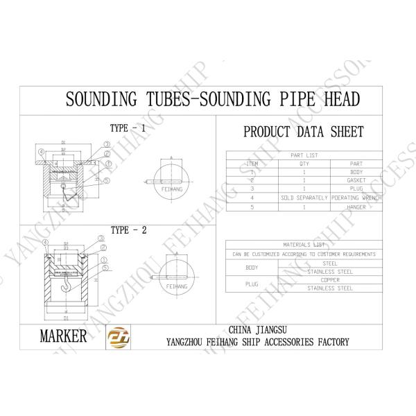 Sounding Tubes Model A40 CB/T3778 & Sounding Pipe Head Model A40 CB/T3778-99 For Oil Tank