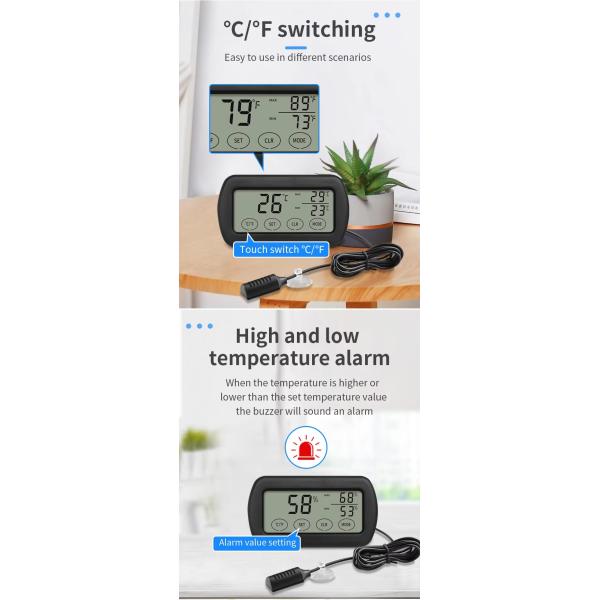 DTH-115 Touchscreen Digital Thermometer Hygrometer Max Min Record and Alarm Function Temperature Humidity Meter