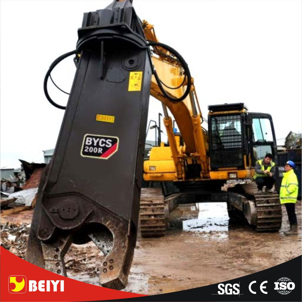 BEIYI BY-CS hydraulic scrap shear for Excavator multifunctional mobile steel Demolition tubecutter rotary type for sales