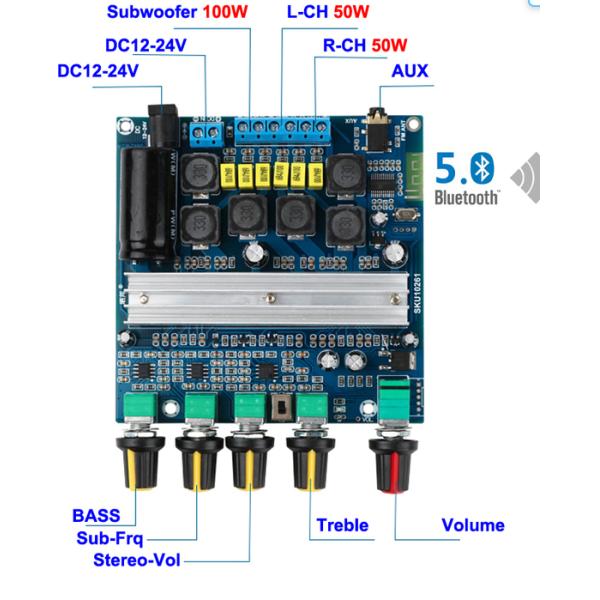 CA-3169B 2*50W+100W Bluetooth 5.0 Amplifier Board with TPA3116D2 Circuit for DC 12-24V Audio Module