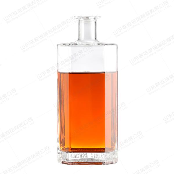 Rubber Stopper Sealing Type Octagonal Flat 750ml Glass Bottle for Wine Vodka Tequila