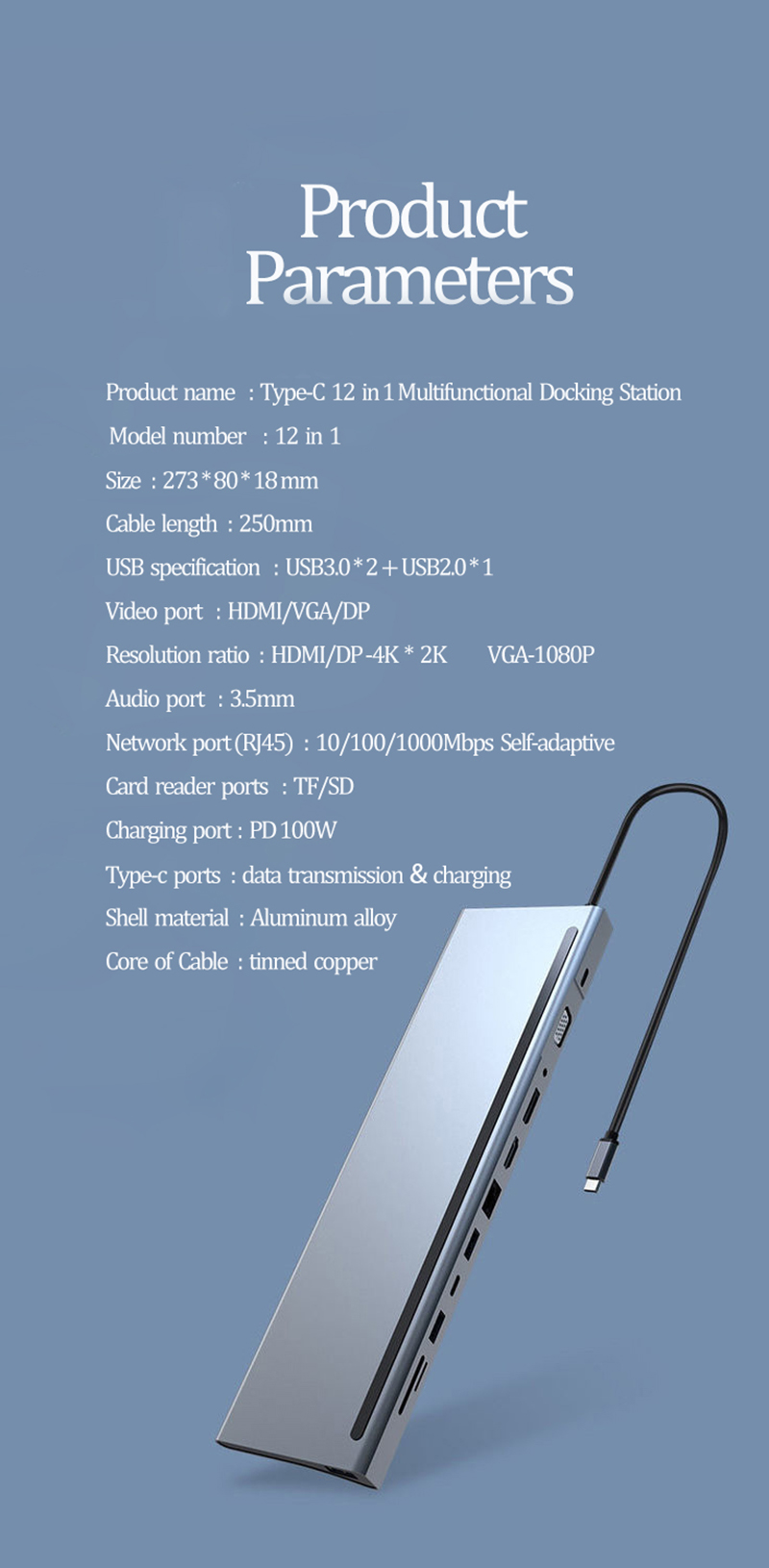 USB C Interface Multi-Function Type-C Dock With SD TF Adapter OEM/ODM Acceptcable