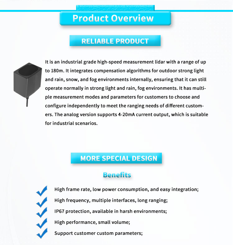 High- UNIVO UBJG-02Y 0.1-180m Lidar Position Sensor for Accurate Distance Measurement