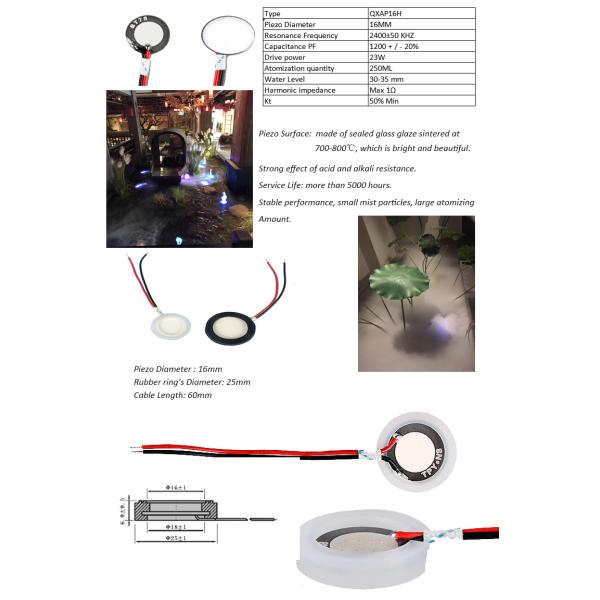 0.8A 2W Ultrasonic Atomizing Transducer 20*1.2mm Piezo Mist Generator