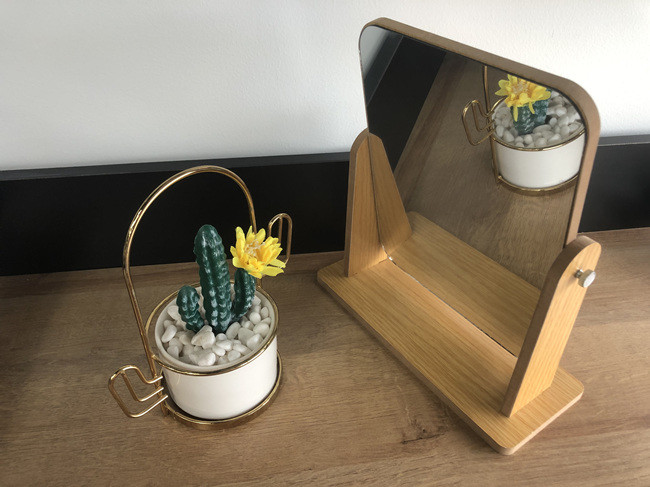 Wooden Rotatable Round Table Mirror Rectangle Double Sided Makeup Mirror