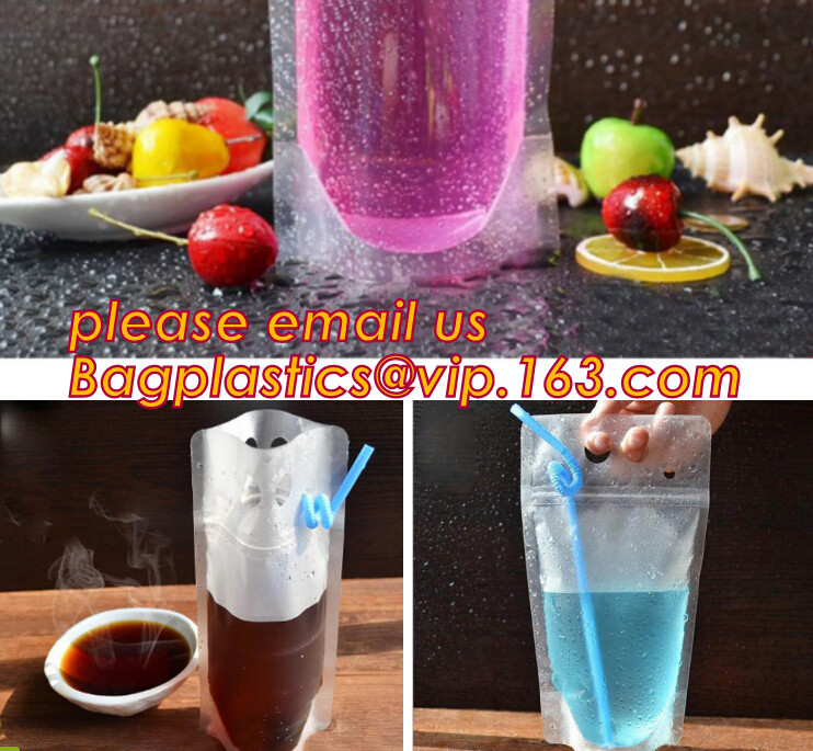 biodegradable eco-friendly FDA clear juice sealed drink pouches translucent reclosable hand held zipper plastic drinking