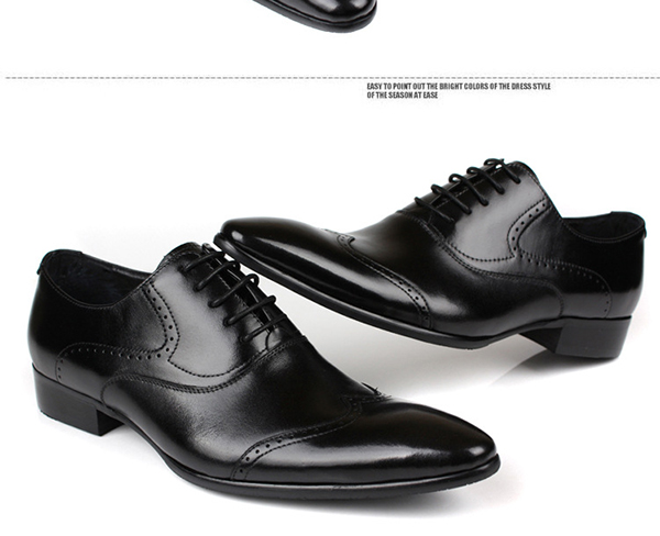 Office Black Leather Dress Shoes Waterproof , Pointed Toe Mens Handmade Leather Shoes
