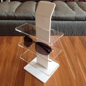 Clear White Acrylic Eyewear Display Rack Plexiglass Sunglasses Counter Shelf