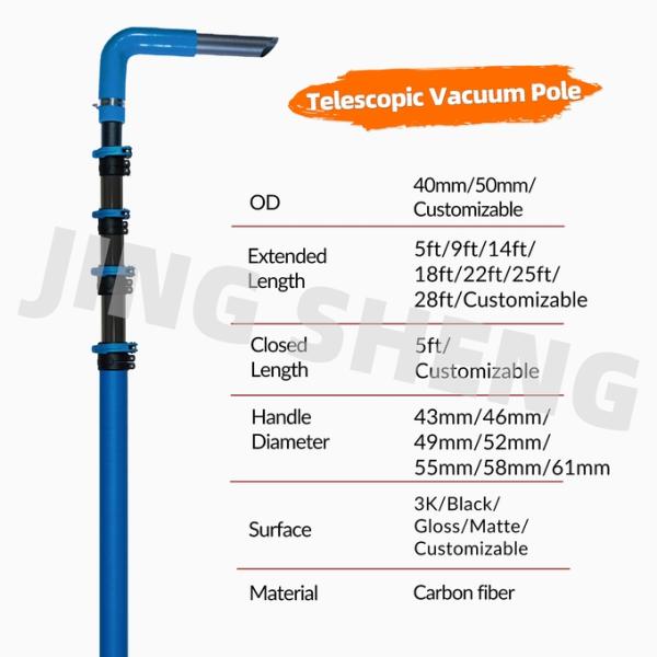 Telescopic Design Quick Height Adjustments and Safe Gutter Cleaning 28ft Carbon Fiber Pole