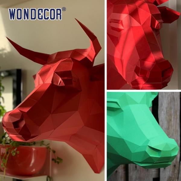 Geometric Wall Mounted Metal Sculpture Animal Head Cow Head Bronze Carving