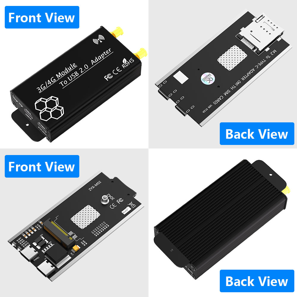 NGFF M.2 Key-B to USB Type-C Wireless Module Adapter Card SIM Slot 2 Antennas + Protection Case for 3G 4G LTE WWAN GSM Modem