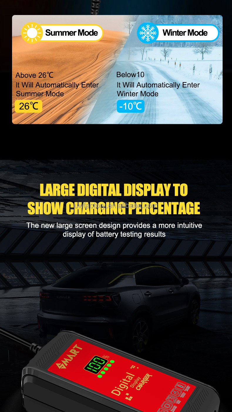 Lead Acid Battery Charger 90% Charging Efficiency 12V/1.25A Output Newest Pulse Repair with Automatic Function