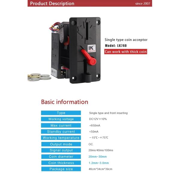 Zinc Alloy / Plastic Coin Selector For Amusement Park Game Machine