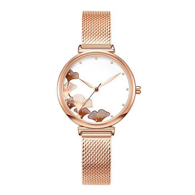 China 3ATM Waterproof Womens Personalised Watch Fan Shaped Symmetrical Ginkgo Print wholesale