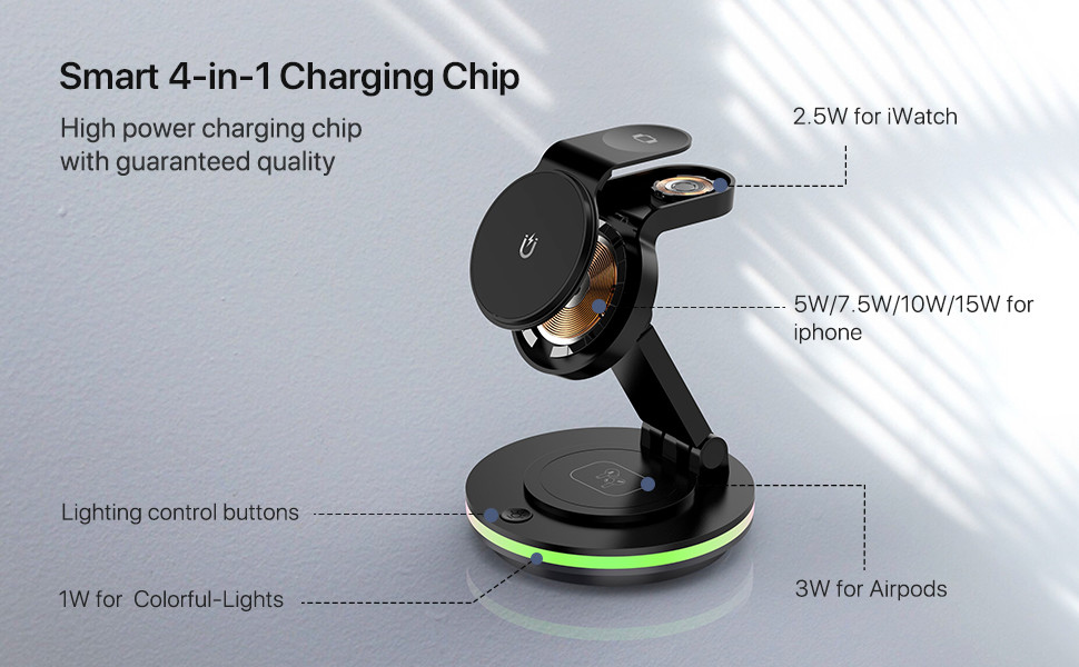 15W Fast Charger Foldable Wireless Charger Station Compatible with iPhone 15 14 13 12