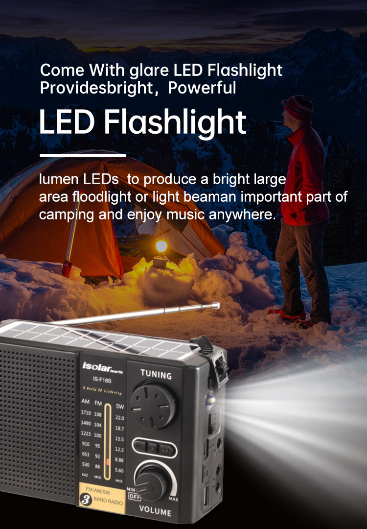 Outdoor Solar Camping Radio Multifunctional AM FM SW Usb Radio With Bright Torch BT Speaker