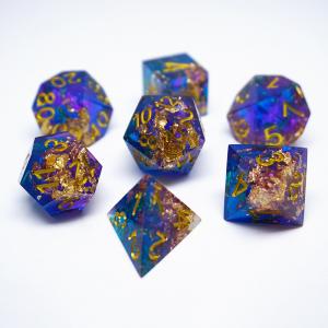 China Blue Gold Foil Resin Dice Set Customized Various Colors#Rpg#Dnd#Coc wholesale