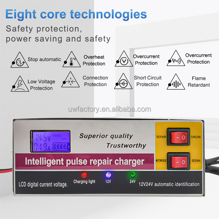 Connector Current Protection 12V 24V 10a Car Battery Charger with Desulfator and Pulse Repair Protect Your Investment