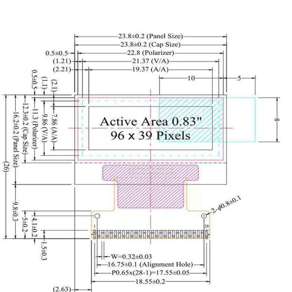 0.83 inch PMOLED display pinout diagram