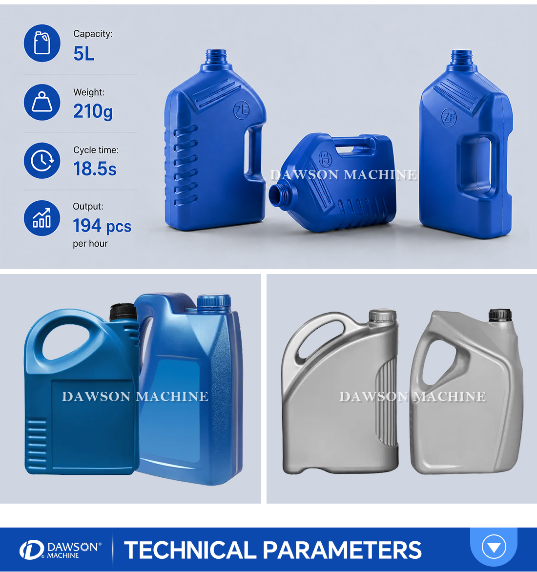3 Layer Extrusion Blow Molding Machine for 4 Liter HDPE Plastic Bottle Making with Double Station