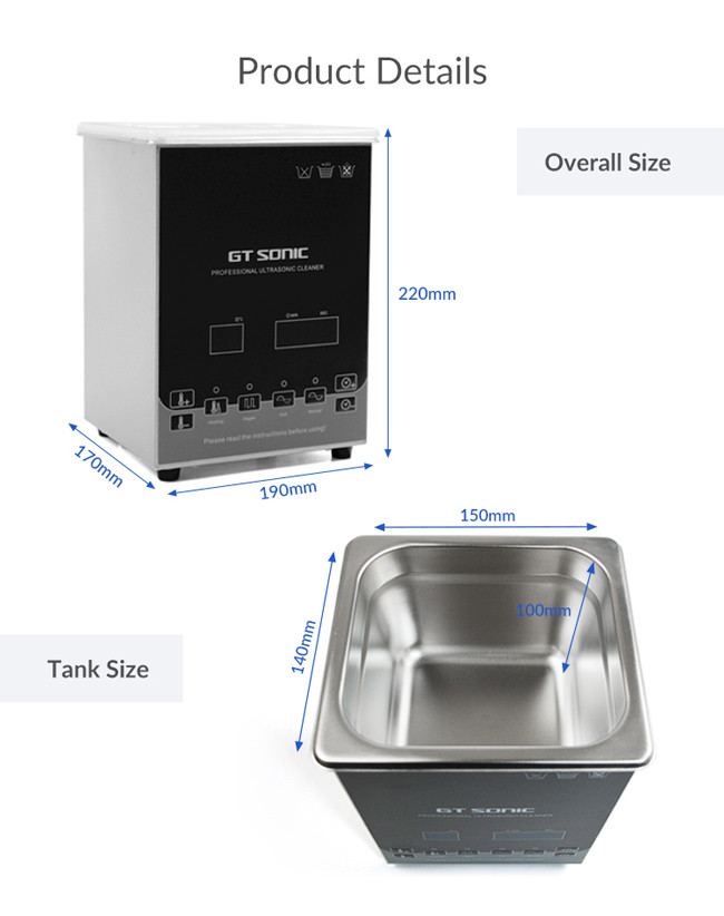 40kHz 50W Ultrasonic Cleaning Machine Digital 2L Sonic Parts Cleaner