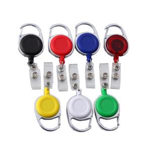 China Retractable Colorful Metal Carabiner Round Badge Holder With PVC Strap / Key Ring / Lighter Holder wholesale