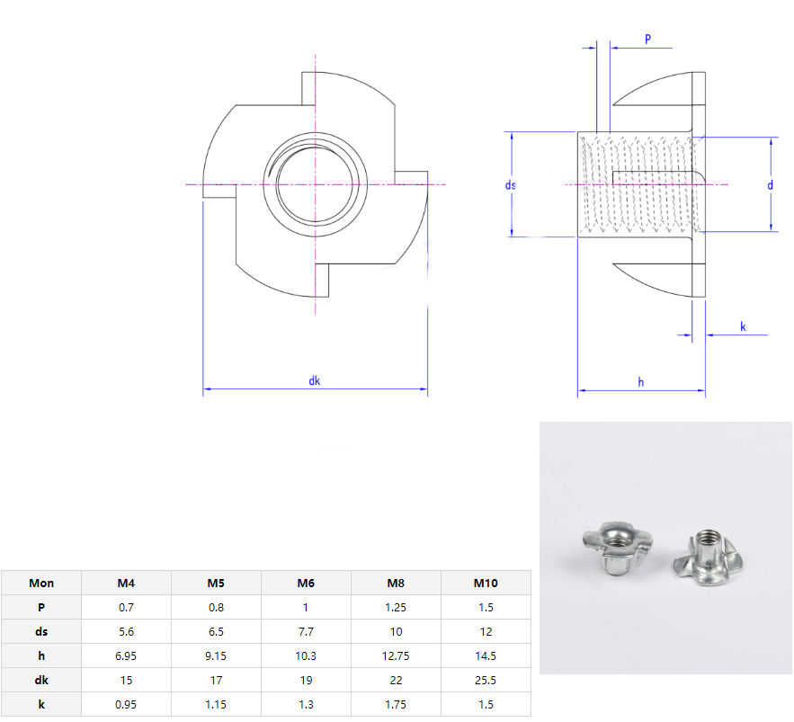 Chrome Plated Steel M3-M10 Oil Gas Measurement System Imperial Inch Blind Pronged Insert Speaker Nut