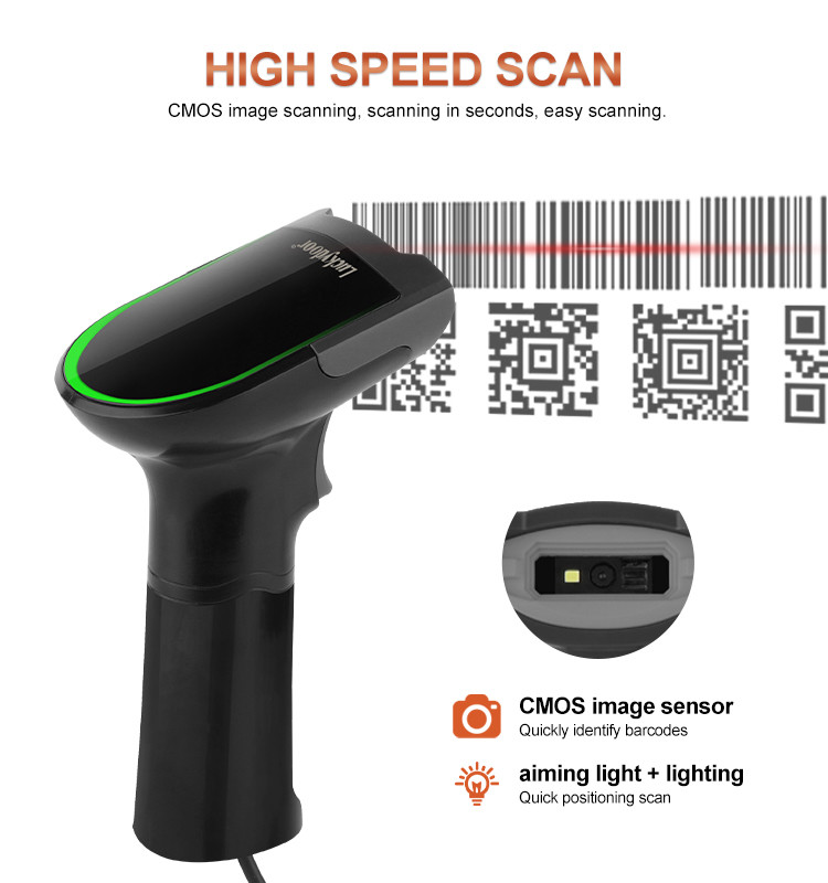 Data Matrix Wired Handheld CMOS QR Code Reader Portable USB 1D 2D Barcode Scanner