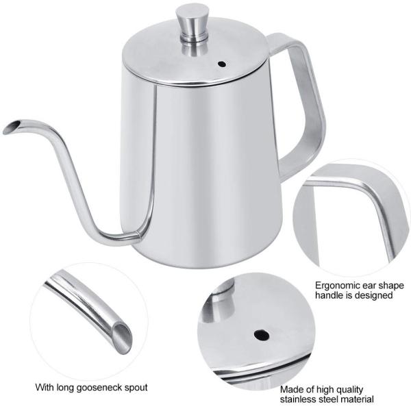 550ml Stainless Steel Coffee Pot Long Mouth Steel Coffee Kettle With Lid