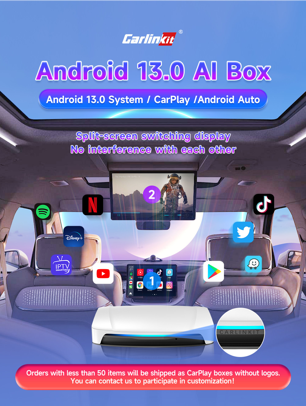 Android 13.0 Wireless Adapter CarPlay Multimedia Video Box CPC200-TBox UHD SDM660 8G 128Gb